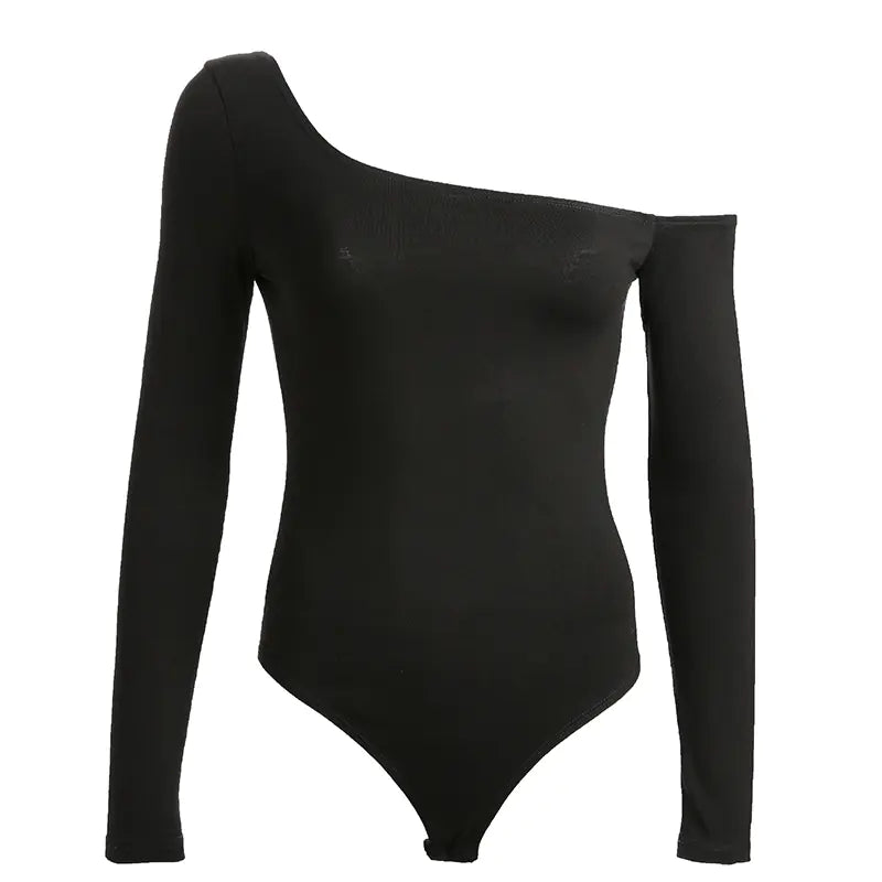 Sexy One-Shoulder Bodysuit with Long Sleeves