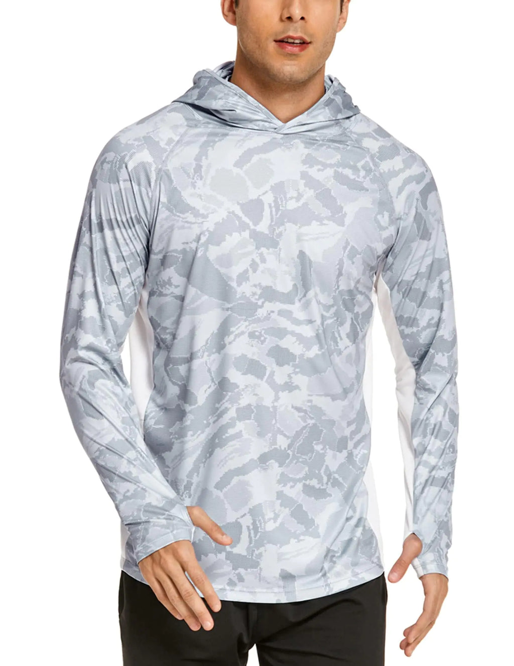 COOrun Mens Hooded Sun Shirts with Mask Fishing Shirts for Men Long Sleeve UPF 50 Rash Guards Cooling Hoodies Hiking Shirts Grey