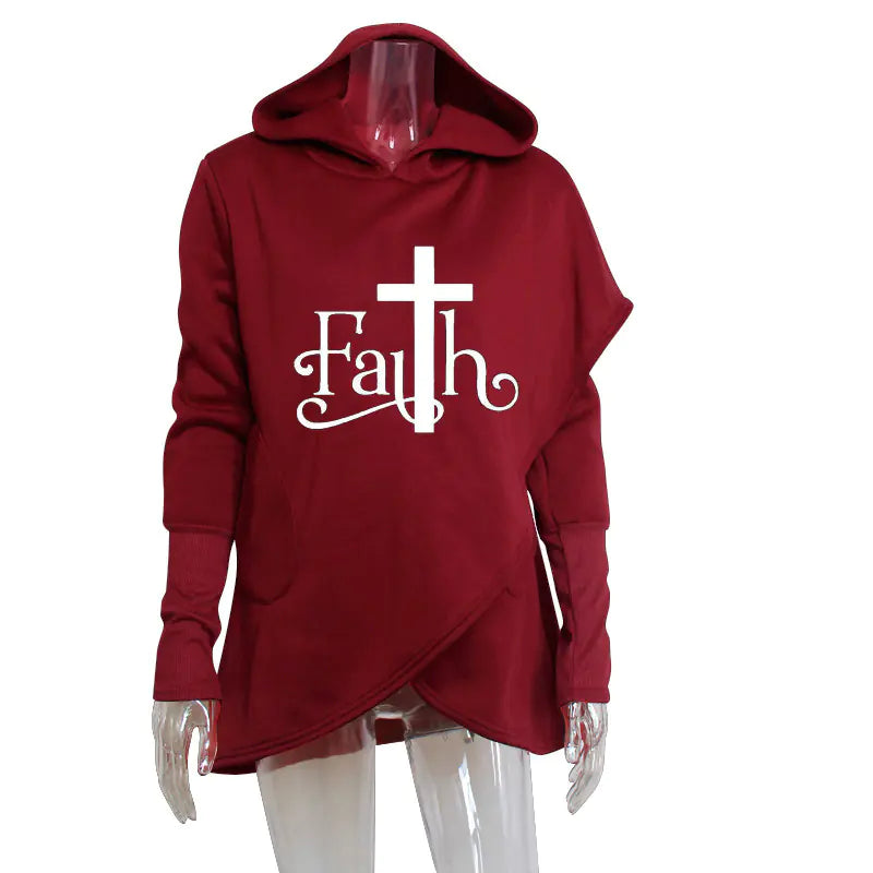 Embroidered Women's Hooded Sweater with Long Sleeves