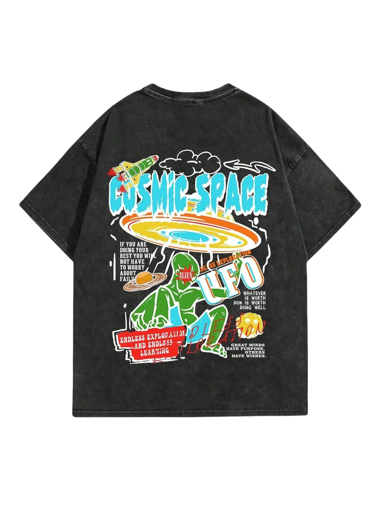 SOLY HUX Mens Graphic Tees Y2K Alien T Shirts Vintage Shirts 90s Oversized Streetwear Tops Black S