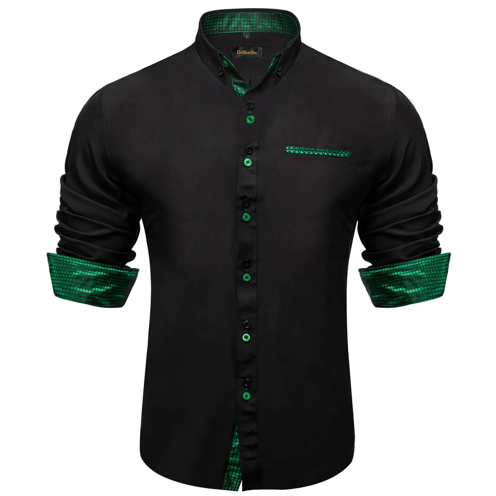 DiBanGu Emerald Green Dress Shirts for Men Long Sleeve Casual Button Down Shirts Inner Contrast Formal Business Shirt