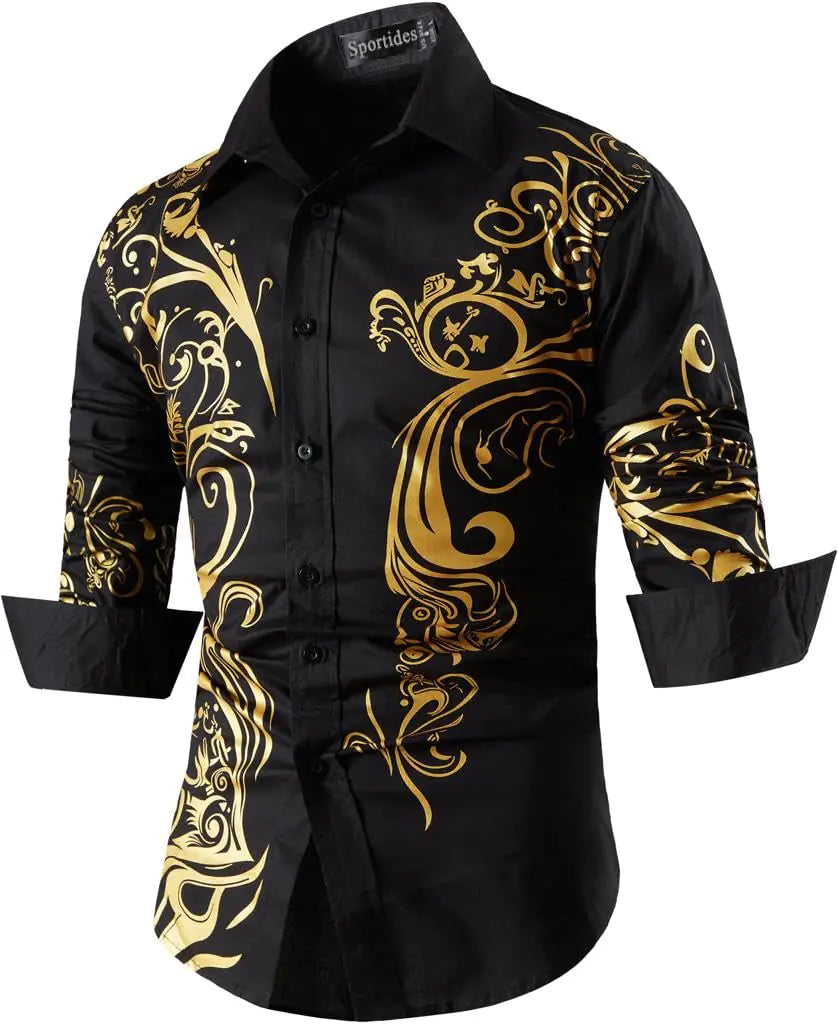 Sportides Mens Casual Button-Down Shirts Long Sleeve Dress Shirts K052_Black_L